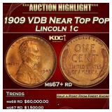 1909 VDB Lincoln Cent Near Top Pop! 1c ms67+ rd SE