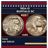 1934-d Buffalo Nickel 5c Grades Choice Unc