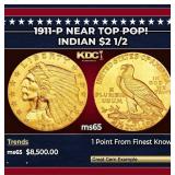1911-p Gold Indian Quarter Eagle Near Top Pop! $2