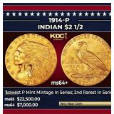 1914-p Gold Indian Quarter Eagle $2 1/2 ms64+ SEGS