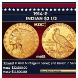 1914-p Gold Indian Quarter Eagle $2 1/2 ms65 SEGS