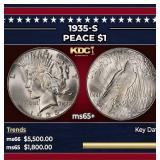 1935-s Peace Dollar $1 ms65+ SEGS