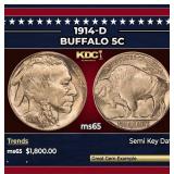 1914-d Buffalo Nickel 5c ms65 SEGS