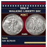 1918-p Walking Liberty Half Dollar 50c ms64 SEGS