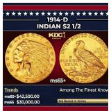 1914-d Gold Indian Quarter Eagle $2 1/2 ms65+ SEGS