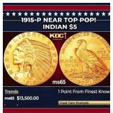 1915-p Gold Indian Half Eagle Near Top Pop! $5 GEM