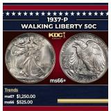 1937-p Walking Liberty Half Dollar 50c ms66+ SEGS