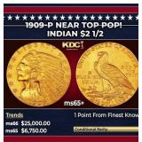 1909-p Gold Indian Quarter Eagle Near Top Pop! $2