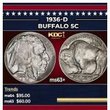 1936-d Buffalo Nickel 5c Grades Select+ Unc