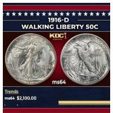 1916-d Walking Liberty Half Dollar 50c ms64 SEGS