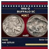 1916-d Buffalo Nickel 5c Grades Select Unc
