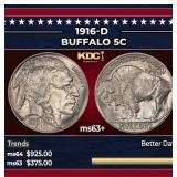 1916-d Buffalo Nickel 5c Grades Select+ Unc