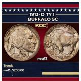 1913-d Ty I Buffalo Nickel 5c Grades Select Unc