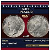 1921-p Peace Dollar $1 ms65 SEGS