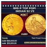 1910-p Gold Indian Quarter Eagle TOP POP! $2 1/2 G
