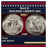 1943-d Walking Liberty Half Dollar 50c Grades GEM+