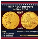 1911-p Gold Indian Quarter Eagle Near Top Pop! $2