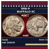 1918-p Buffalo Nickel 5c Grades Select Unc