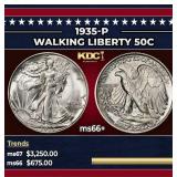 1935-p Walking Liberty Half Dollar 50c ms66+ SEGS