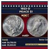 1923-d Peace Dollar $1 ms65+ SEGS