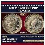 1921-p Peace Dollar Near Top Pop $1 ms66+ SEGS