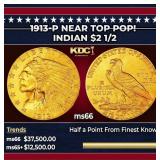 1913-p Gold Indian Quarter Eagle Near Top Pop! $2