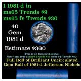 BU Shotgun Jefferson 5c roll, 1987-d 40 pcs Bank $