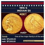 1915-s Gold Indian Half Eagle $5 Select+ Unc USCG