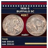 1936-s Buffalo Nickel 5c Grades Choice+ Unc