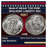 1940-p Walking Liberty Half Dollar Near Top Pop 50