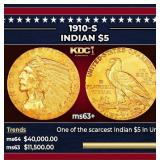 1910-s Gold Indian Half Eagle $5 ms63+ SEGS