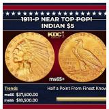 1911-p Gold Indian Half Eagle Near Top Pop! $5 GEM