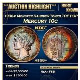 1938-p Mercury Dime Monster Rainbow Toned TOP POP!