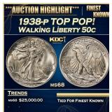 1938-p Walking Liberty Half Dollar TOP POP! 50c ms