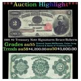 1891 $2 Treasury Note Grades au55 Signatures Bruce