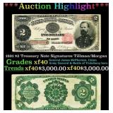 1891 $2 Treasury Note Grades xf40 Signatures Tillm