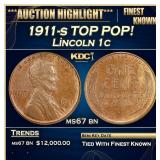 1911-s Lincoln Cent TOP POP! 1c ms67 bn SEGS