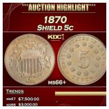 1870 Shield Nickel 5c ms66+ SEGS