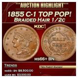 1855 Braided Hair Half Cent C-1 TOP POP! 1/2c ms66