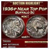 1936-p Buffalo Nickel Near Top Pop 5c ms67+ SEGS