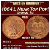 1864 L Indian Cent Near Top Pop! 1c ms66+ rb SEGS