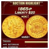 1865-p Gold Liberty Double Eagle $20 ms62+ SEGS