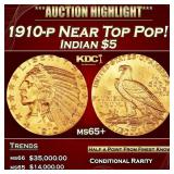 1910-p Gold Indian Half Eagle Near Top Pop! $5 ms6