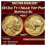 1913-d Ty I Buffalo Nickel Near Top Pop! 5c ms67+
