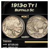 1913-d Ty I Buffalo Nickel 5c Grades ms65+