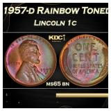 PCGS 1957-d Lincoln Cent Rainbow Toned 1c ms65 bn