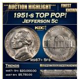 1951-s Jefferson Nickel TOP POP! 5c ms67+ 5fs SEGS