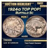 1924-d Buffalo Nickel TOP POP! 5c ms66 SEGS