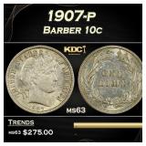 1907-p Barber Dime 10c Grades ms63