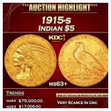 1915-s Gold Indian Half Eagle $5 ms63+ USCG